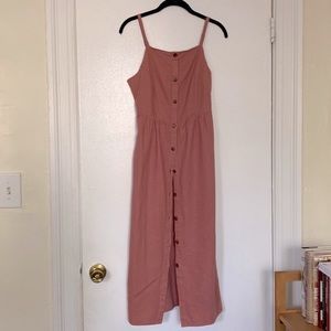 Strappy Linen Button Dress - Mauve, Size S